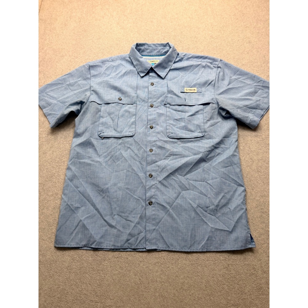 Magellan Outdoors Fish Gear Mens Large Blue Relaxed Fit Fishing Shirt S/S Vented